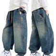 thumbnail image 3 of WOLLED Kids Drawstring Denim Pants Youth Boys Casual Loose Jeans 5-15y Toddler Fall Jeans Trousers, 3 of 8