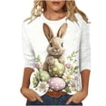 thumbnail image 1 of T-Shirt à Imprimé de Pâques pour Femmes, Coupe Ample Décontractée à Col Rond, Chandail à Manches Trois-Quarts pour le Printemps et l'Été, 1 of 5