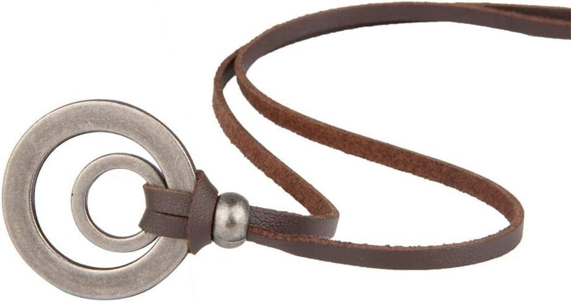 2pcs Leather Necklace for Men Double Circle Rings Leather Rope Pendant Necklace Punk Leather Chain Disc Ring Necklace Vintage Jewelry Gift