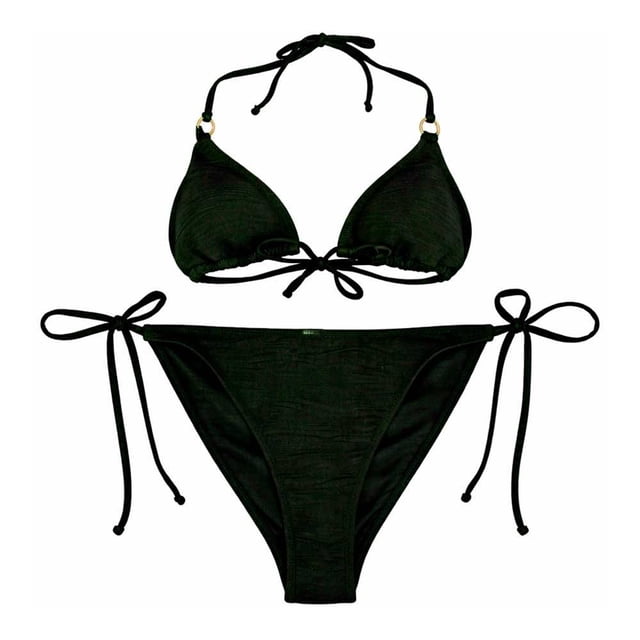 Bikini Ocean Pacific para Mujer Tirantes Argollas Negro Talla G 2 Piezas