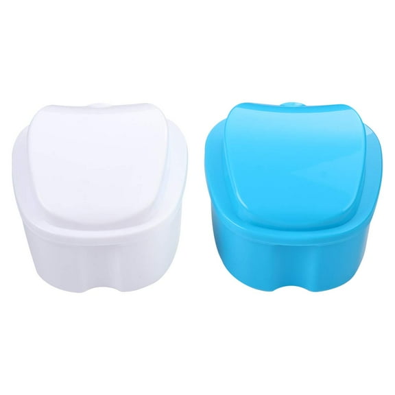 Denture Holder 2pcs Denture Cup Denture Bath Case False Teeth Container Denture Brush Retainer Box for Denture False Teeth Cleaning Storage Denture Storage Box