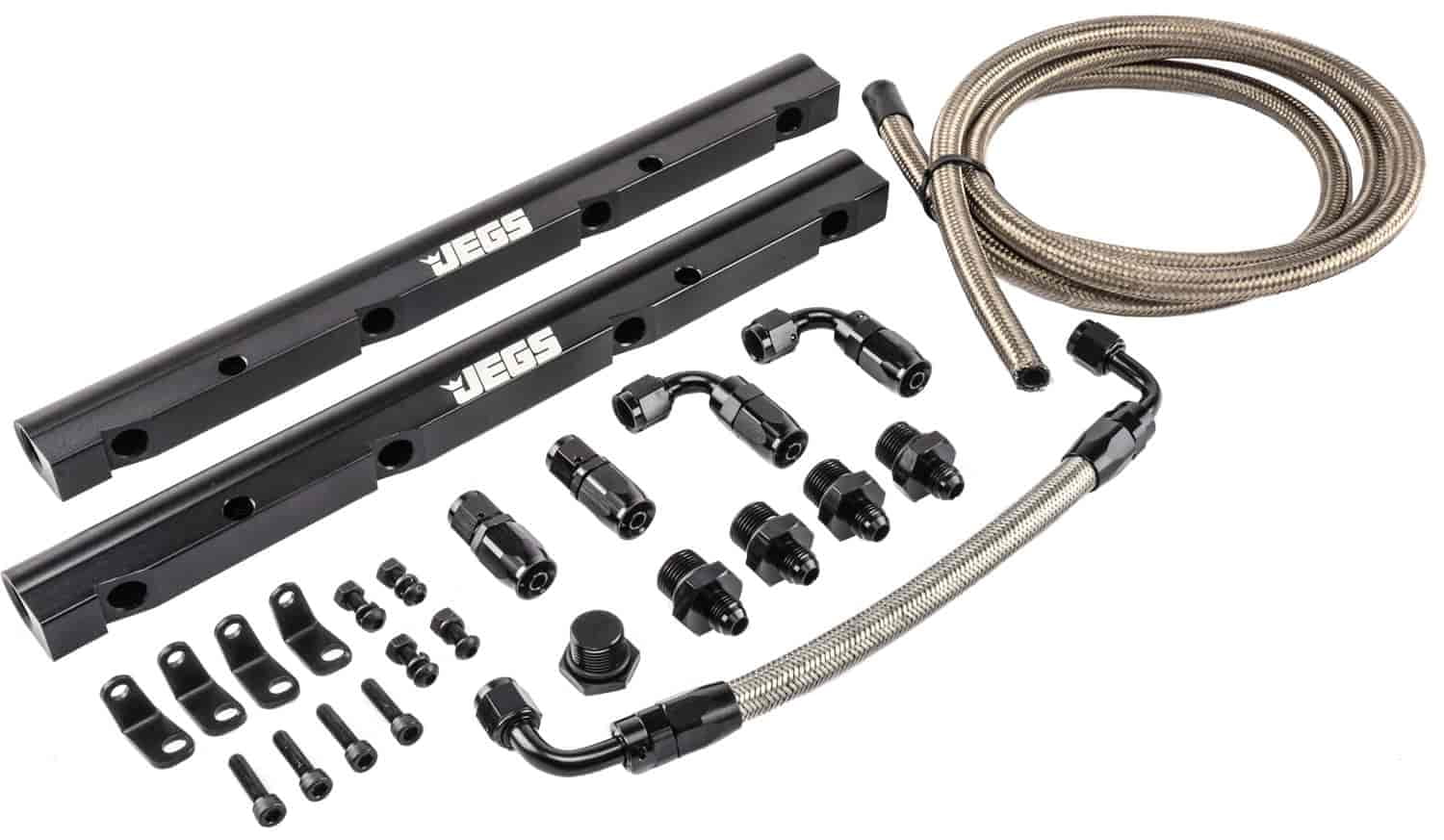 JEGS 14400K Fuel Rail Kit LS OE Intakes Black Anodized Aluminum Includes (4) O