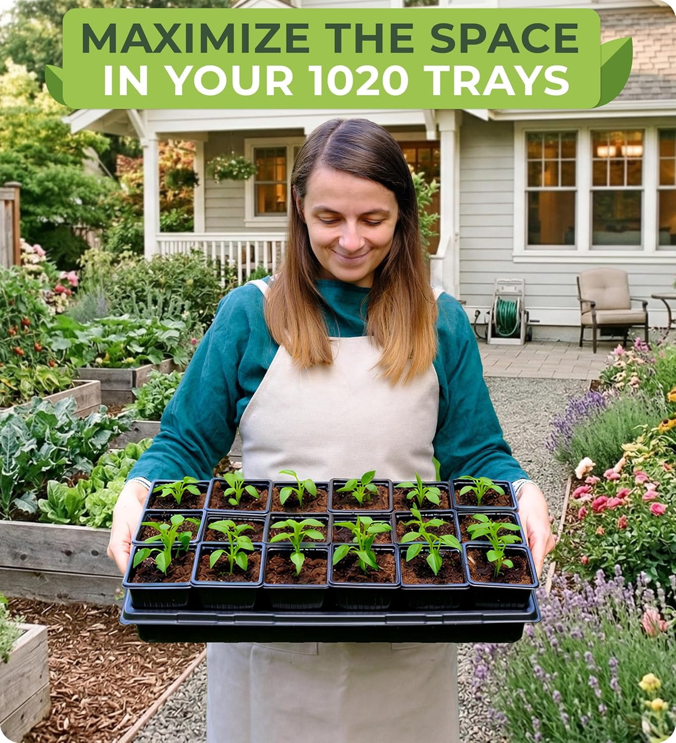 60Pack Square Nursery Pots - 3.5 Inch Seedling Plant Pot with Drainage Holes - 1020 Tray Optimized - Reusable Sturdy Seed Starter Pots for Flowers, Vegetables, Greens