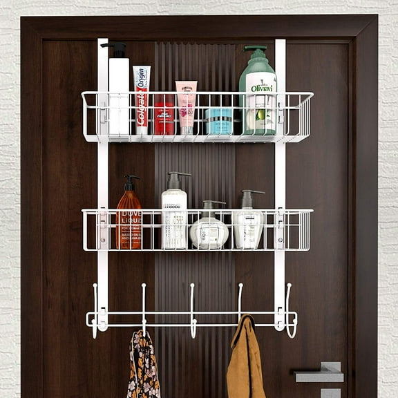 Over The Door Towel Rack Storage Basket Hanging Organizer for Bathroom Kitchen