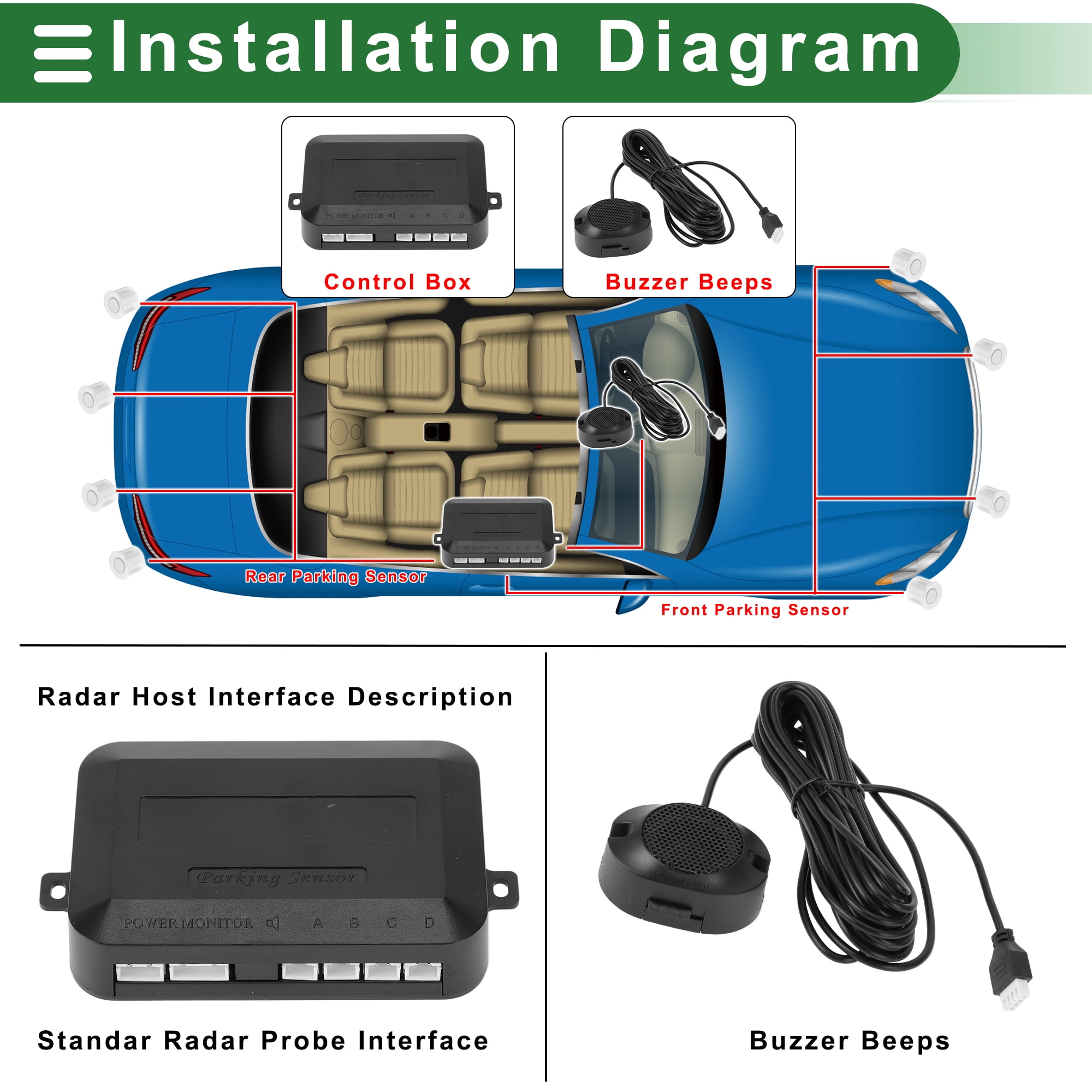 Unique Bargains Auto Vehicle Backup Radar System Sensors Alarm Reminder Silver