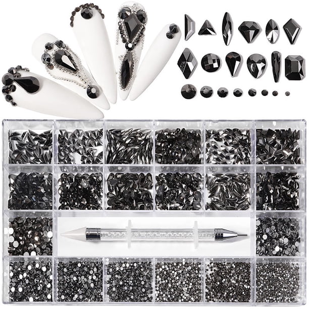 Uñas postizas, uñas postizas, regalos para mujeres, caja de diamantes para decoración de uñas, juego de joyas para decoración de uñas DIY con forma de diamante de vidrio plano, taladro para uñas