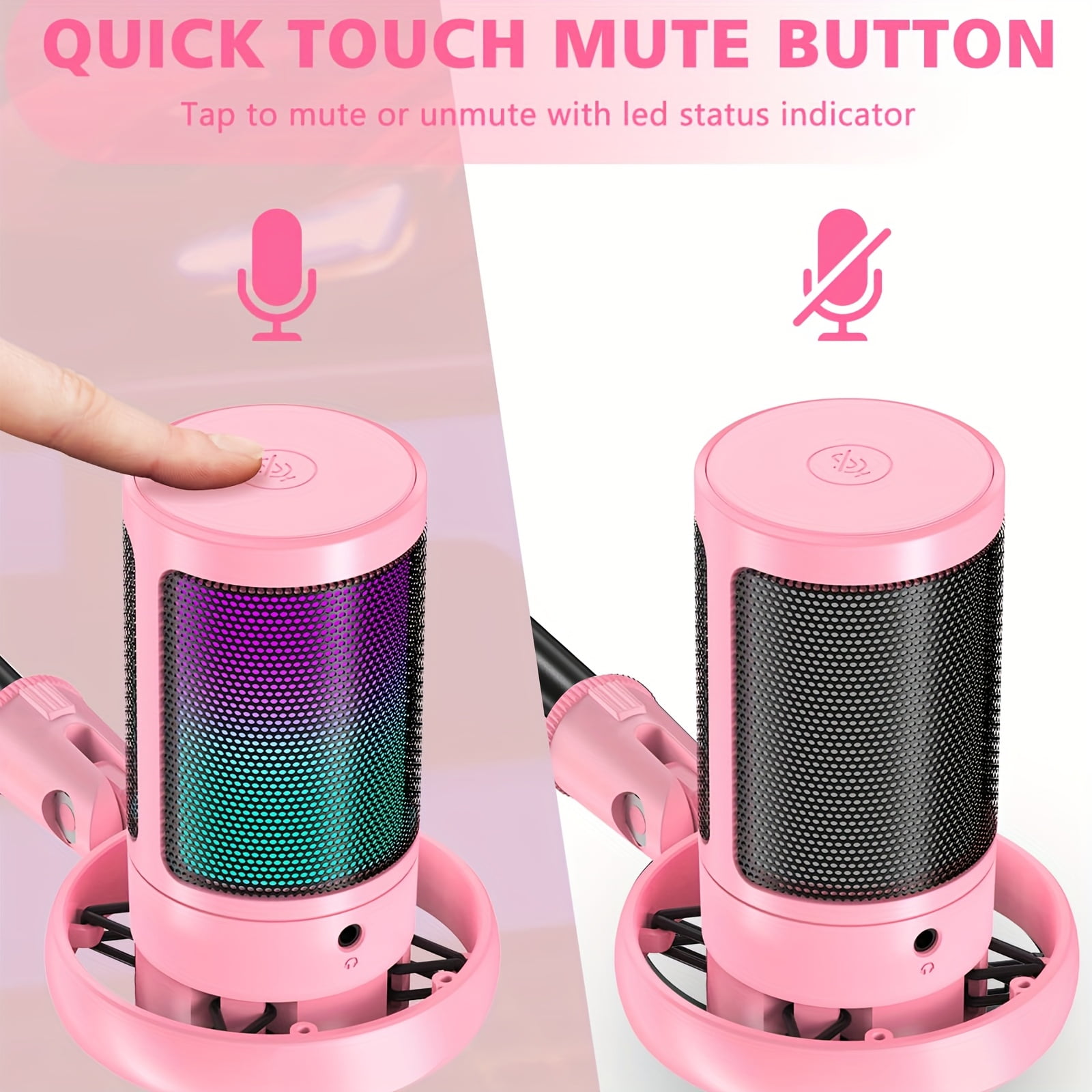 Aveek Gaming Microphone, Podcast Condenser Microphone, Streaming Mute Button, Twitch, Online Chat, PC Gamer RGB Computer Microphone, for Streaming and Podcasting