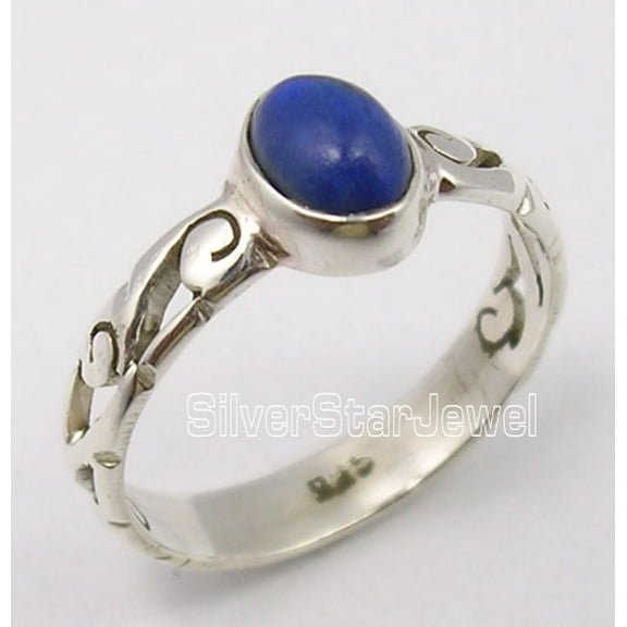 925 Sterling Silver Beautiful Cabochon Lapis Lazuli Tibetan Celtic Ring Size 5