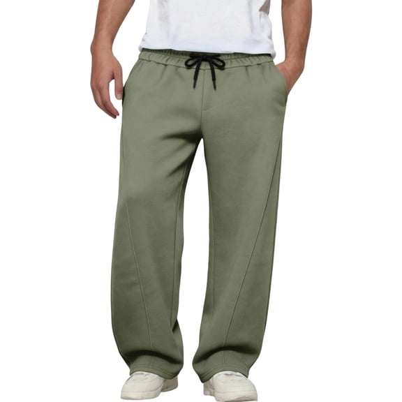 TOMVIGX Mens Baggy Sweatpants Oversized Wide Leg Sweatpant Loose Fit Drawstring Elastic Waist Trousers Hiking Athletic Joggers with Pockets Army Green L