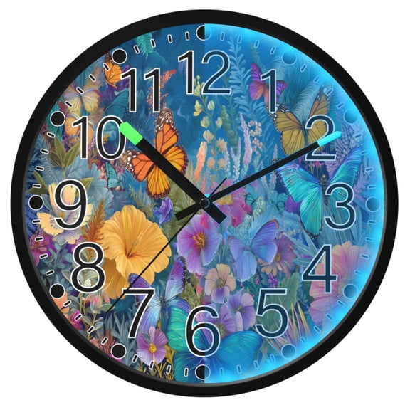 Ryvnso Butterfly Flowers Leaf 12 Inch Night Light Wall Clock Silent Battery Operated Luminous Clocks