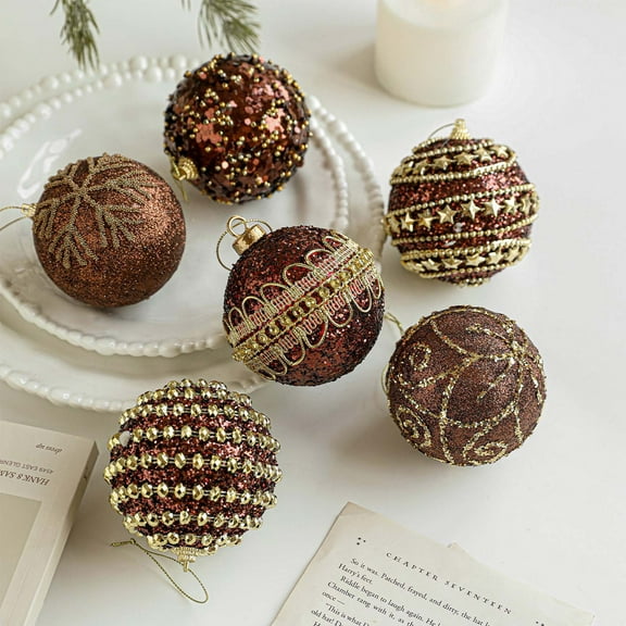 mtvxesu Brown Foam Christmas Tree Ornaments - Coffee Themed Hanging Balls With Glitter Finish For Holiday Decor