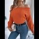 thumbnail image 4 of Suéter de Mujer con Hombros Descubiertos, Jersey de Punto con Cable Liso, Top Informal de Larga, Suéteres Cortos Color Naranja S, 4 of 10