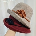 thumbnail image 3 of CoCopeaunts Bucket Hat for Women Solid Color Vintage Bowler Hat Round Roll-up Brim Warm Autumn Winter Hat Felt Leaf Hatband, 3 of 8