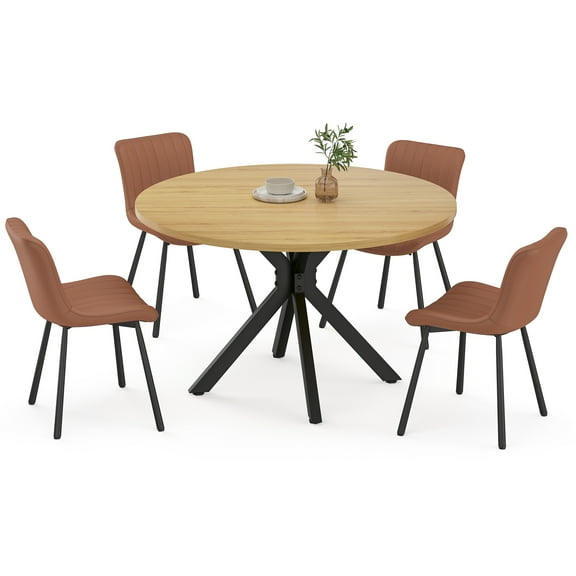 GlasFlength Dining Furniture Sets 47 Inch Round Table Mid Century Modern Farmhouse Design for Kitchen Dining Room, Brown