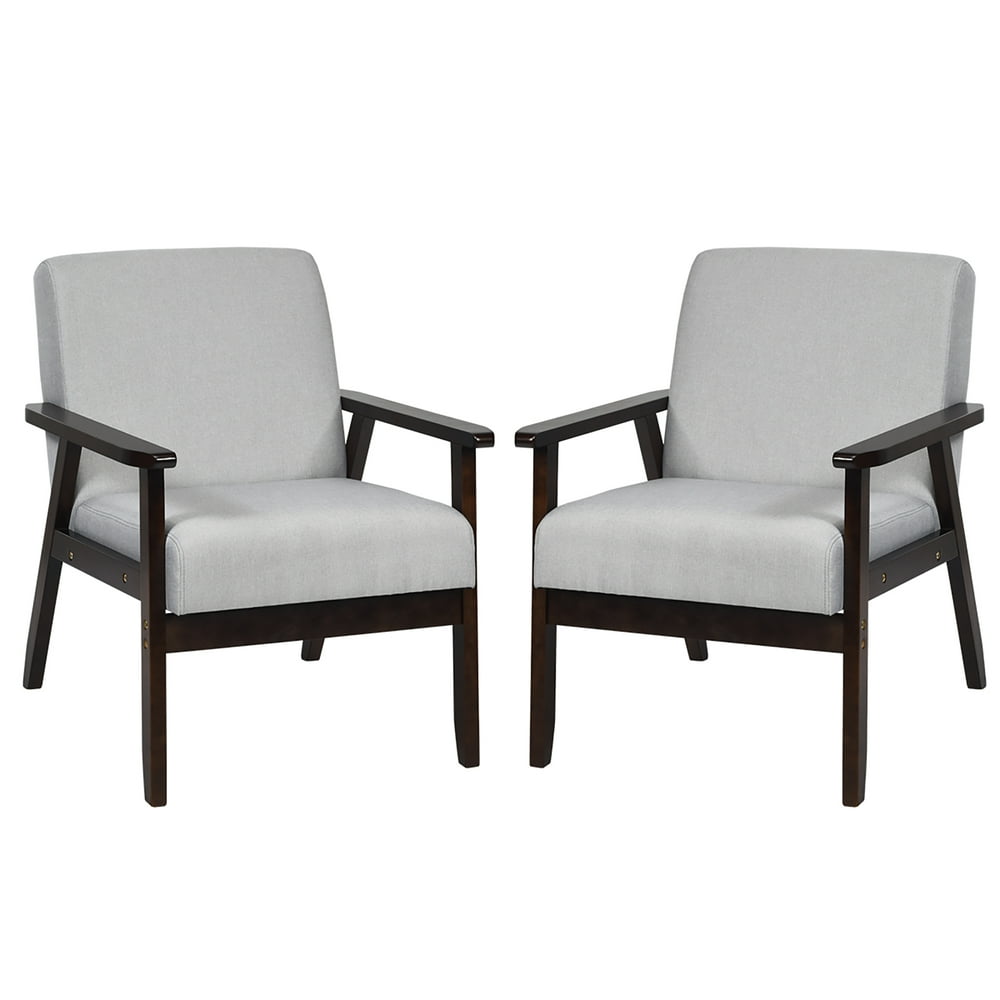 Costway Set of 2 Solid Wood Upholstered Fabric Accent Armchair, Light