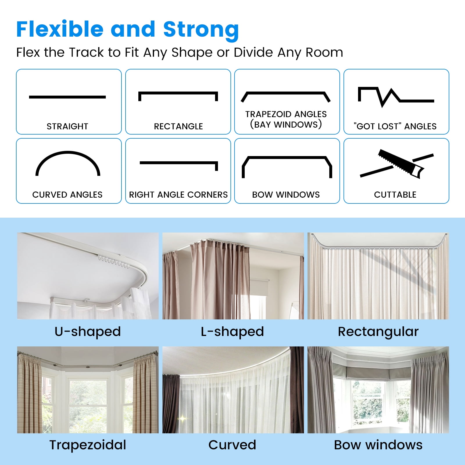 BEAMNOVA Curved Ceiling Curtain Track, 5Meter/16.4ft Flexible Bendable Mount Curtain Rail System for Room Windows Bathroom Divider