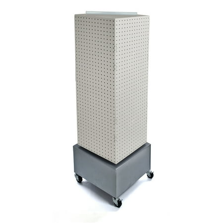 UPC: 0794504767230 | Azar Displays 701415-WHT White Four-Sided Pegboard Tower Floor Display on Metal Wheeled Base. Spinner Rack Stand. Panel Size: 14 W x 40 H