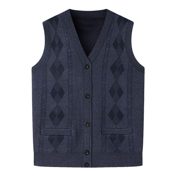 OGLCCG Men's Sweater Vest Classic Plaid Geometric V-Neck Sleeveless Button Front Knit Cardigan Vest Soft Crochet Pullover Sweater Vest