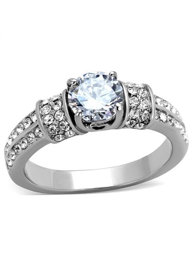 Marimor Jewelry Womens Stainless Steel 316 Round Cut 3.9 Carat Cubic Zirconia Engagement Ring 