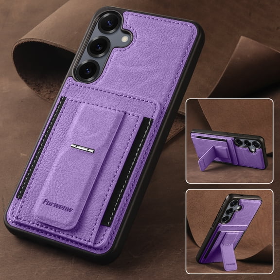 For Samsung Galaxy S26 Phone Case,With Card Holder,Foldable Invisible Kickstand,Heavy Duty PC TPU Hybrid Shockproof Drop protection,Anti-Scratch Non-Slip Durable Rugged Phone Case,Purple