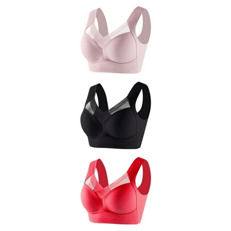 LFEOOST 3 Pack Bras for Women No Underwire Seamless Sexy Push Up Wireless Bra  Breathable Lace Comfort Bra for Large Sizes Black XXL