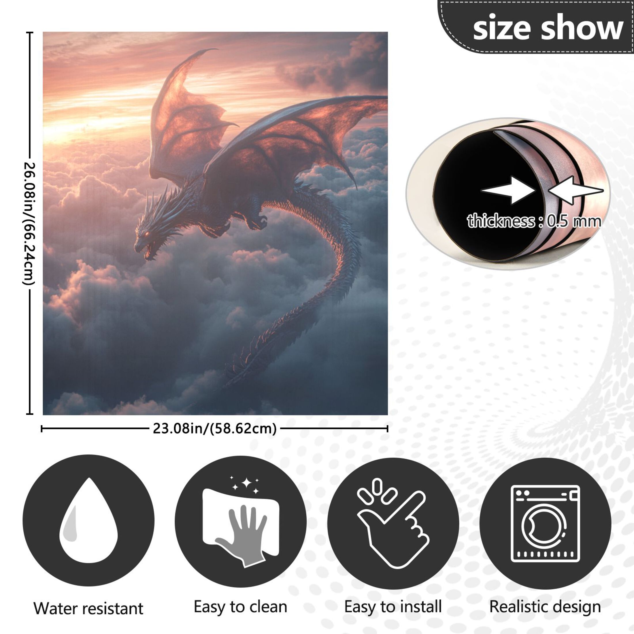 Dishwasher Magnetic Sticker 23x26 Inch Refrigerator Magnetic Sticker Washing Machine Magnetic Sticker Kitchen Panel Magnetic Sticker Home Decor Beautiful Flying Dragon