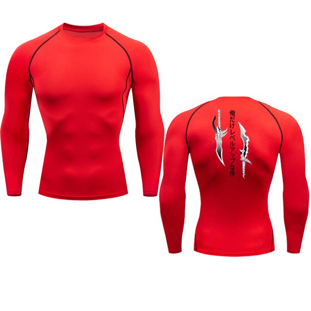 Animated Compression T Shirt Dagger Print for Men Athletic Quick Dry Tops Rash Guard Gym Workout Running Baselayers Undershirts 1red XXL