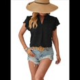 thumbnail image 3 of Blusa de Verano 2025 para Mujer, con Cuello en V, Volantes, Corta, Lunares, Holgada, Color Negro, Talla XL, 3 of 6