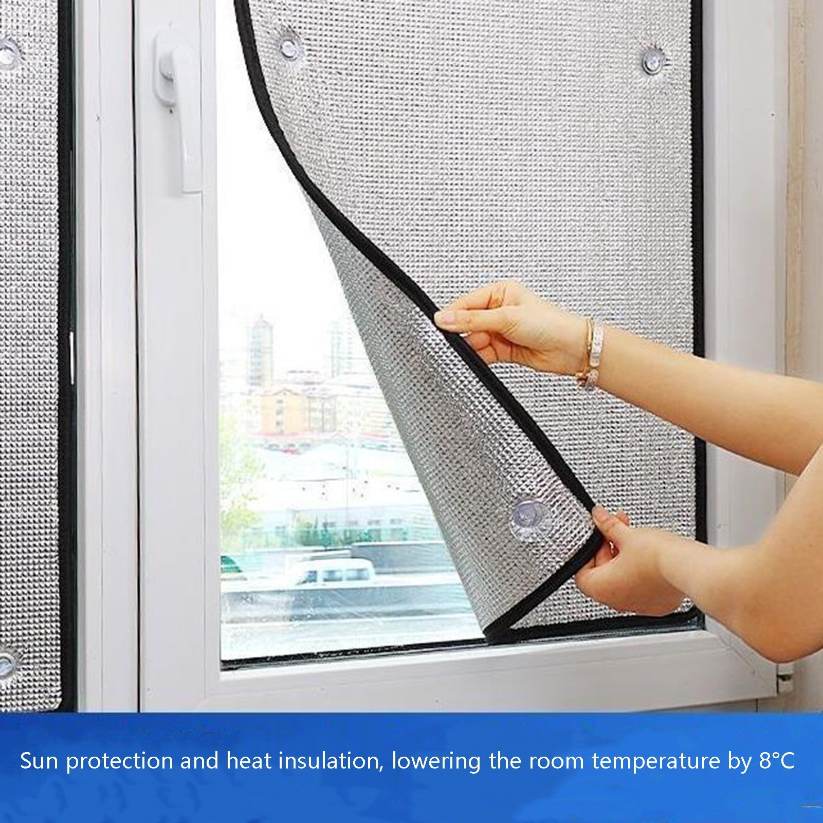 Aluminized Thermal Insulation Film, Anti-Heat Window Film, Sun Protection, Blackout Window Film, with Suction Cups, Privacy Window Film