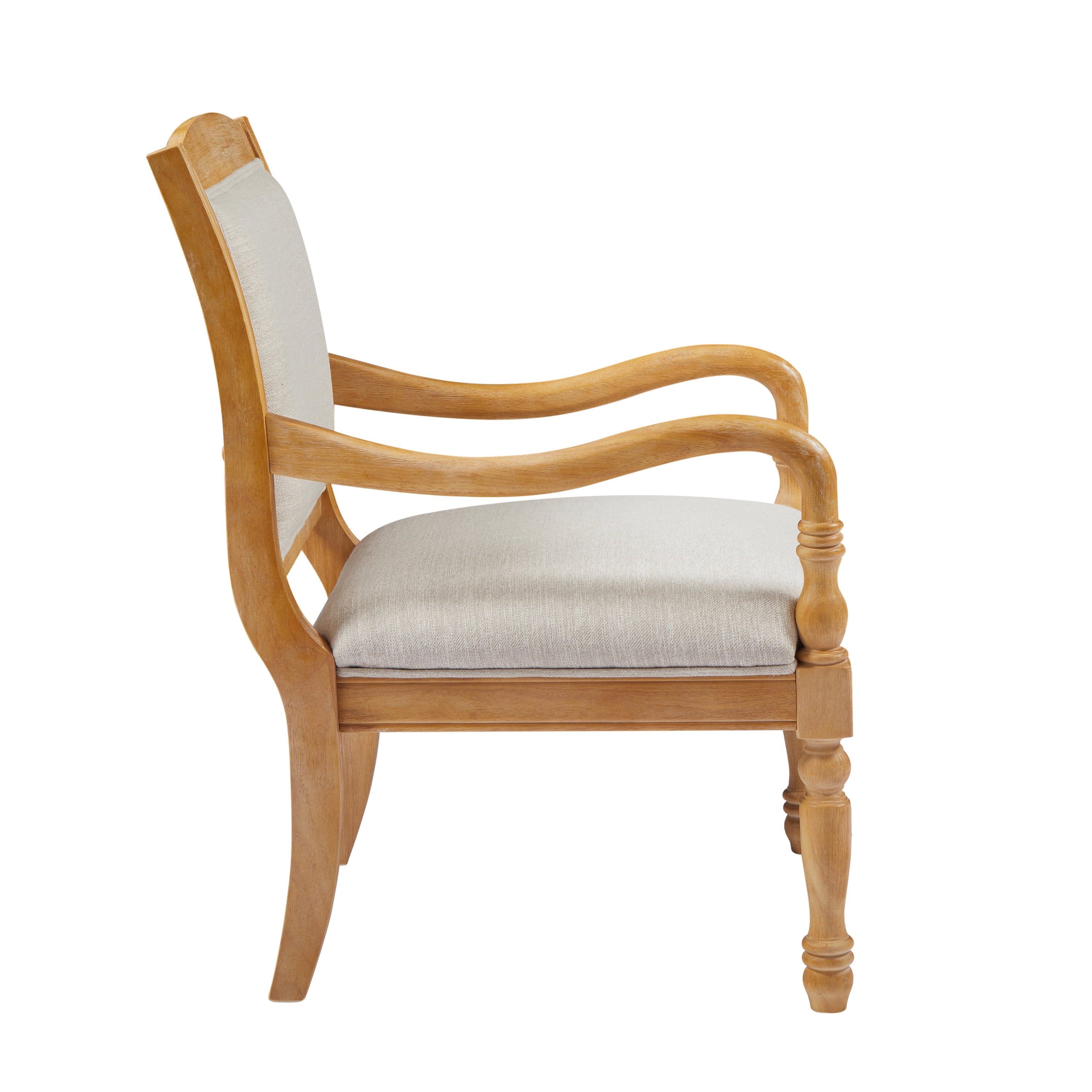 Euroco Mid-Century Modern Accent Chair,Upholstered Armchair with Solid Wood Frame,Comfy Fabric Reading Chair Lounge Chair for Living Room, Bedroom,Natural