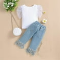 thumbnail image 3 of SHTXOZHI Baby Girls 2 Pcs Set Summer Puff Short Sleeve Tops Elastic Waist Jean Pants Toddler Outfit, 3 of 7