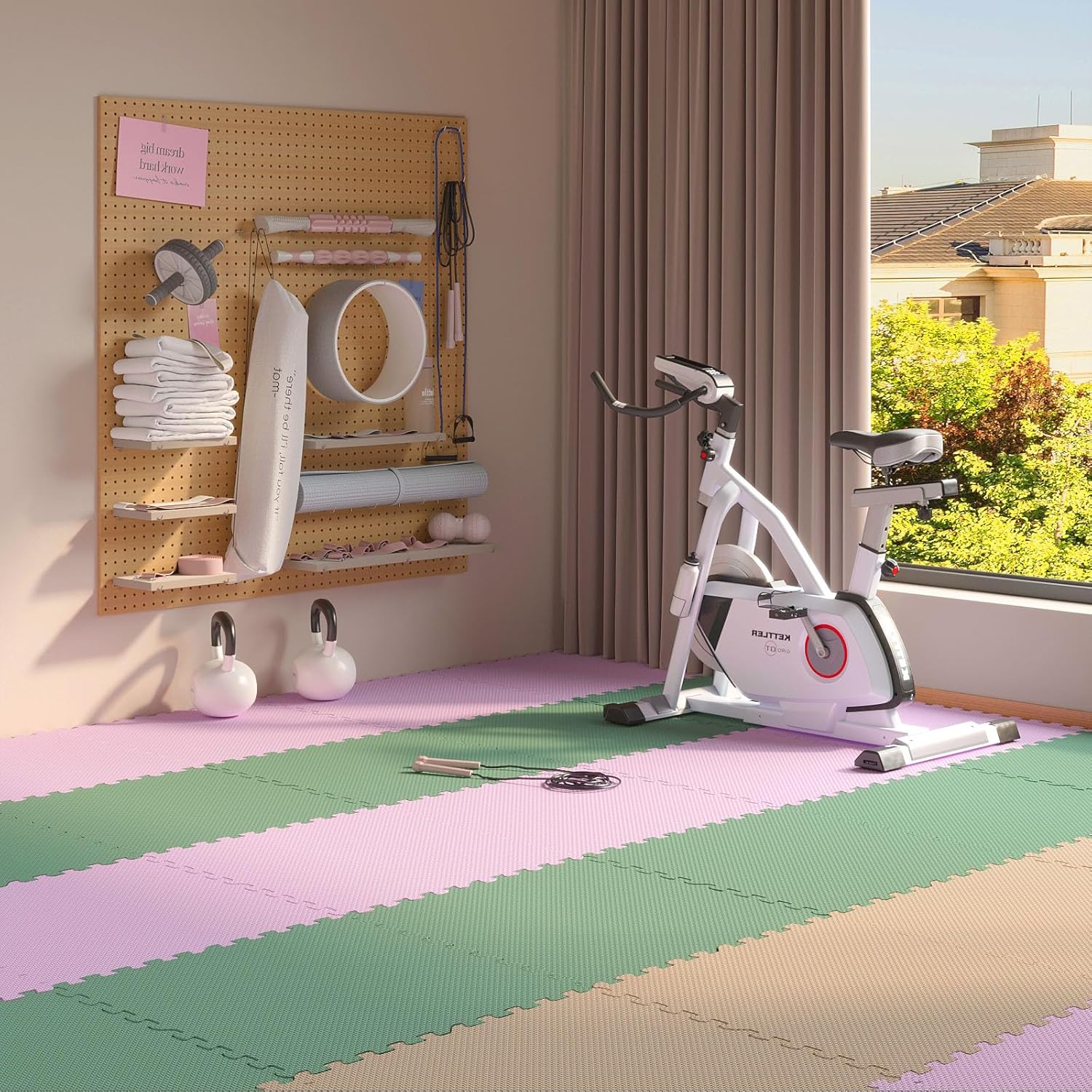 Home Gym Mat, Puzzle Exercise Mat, EVA Interlocking Foam Floor Tiles for Home Workout Equipment and Kids' Play Areas - Pink, 24 in x 24 in x ½ in - 12 Tiles