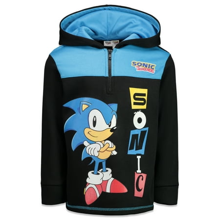 SEGA Sonic The Hedgehog Big Boys Fleece Hoodie Zip Up Pullover Sweatshirt Size 8 Black