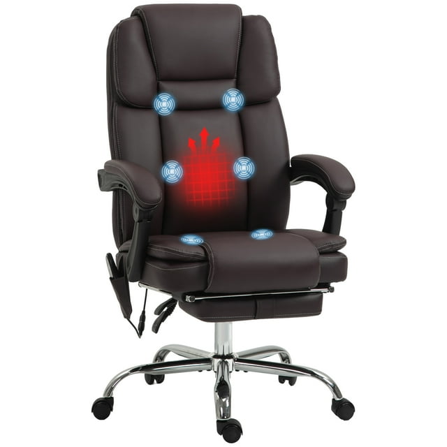 CoSoTower Massage Office Chair, Reclining Executive Office Chair with 6-Point Vibration, Footrest and High Back, Dark Brown