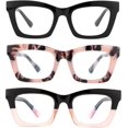 thumbnail image 2 of GFDYREE 3 pack Oprah style Spring hinge Readers Blue Light Blocking Computer Square Reading Glasses for Women Men, 2 of 6