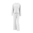 thumbnail image 2 of xiaxaixu Women's Spring Loungewear Set, Solid Color Ribbed Long Sleeve Tops + Elastic Waist Pants 2 Pieces Sleepwear, 2 of 9