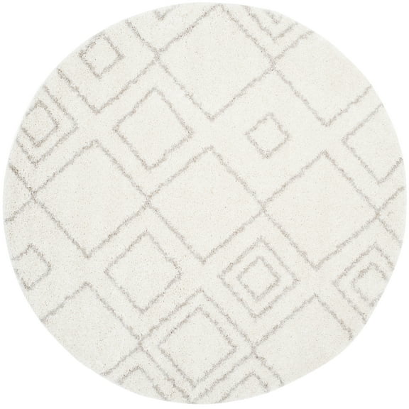 SAFAVIEH Arizona Basil Geometric Shag Area Rug, Ivory/Beige, 8' x 8' Round