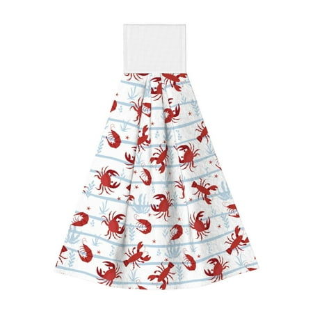 

Qekee Cartoon Lobsters Print Hanging Kitchen Towels Coral Velvet Wipe Hand Towel Absorbent Hand Towels Microfiber Tie Towel for Bathroom Kitchen Decor