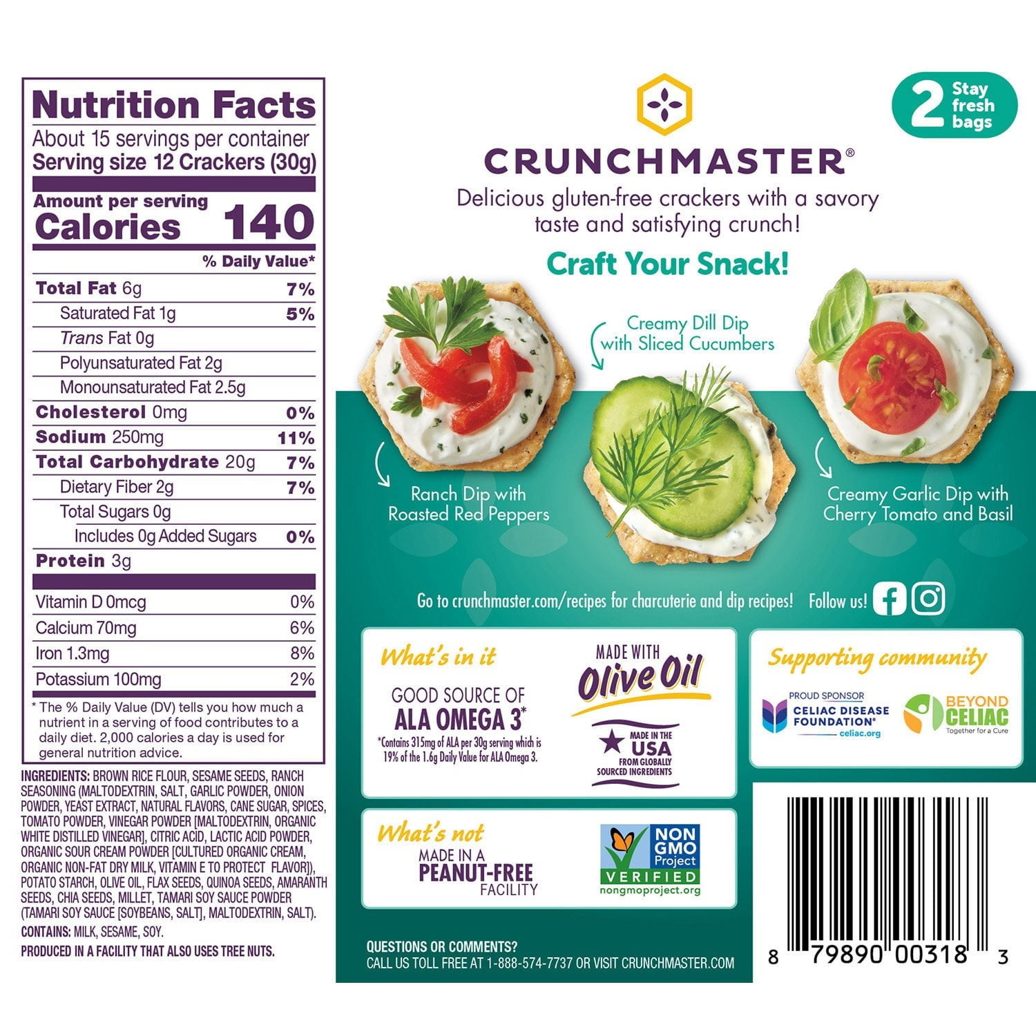 Crunchmaster Ranch Flavored Rice Crackers, 16 Ounce