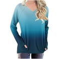 thumbnail image 3 of HVOBTTY Women's Long Sleeved T Shirt, Fall and Winter Tops for Women, Women's Casual Fashion Gradient Print V Neck Long Sleeve Drop Shoulder Pullover T Shirt Dark Blue, Dark Blue, 3 of 5