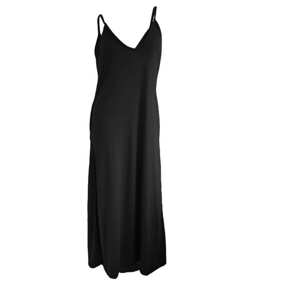 Sakmal Solid Dresses for Women Trendy Black Knee Length Slip Dress Sleeveless Deep V-Neck Ladies Dresses