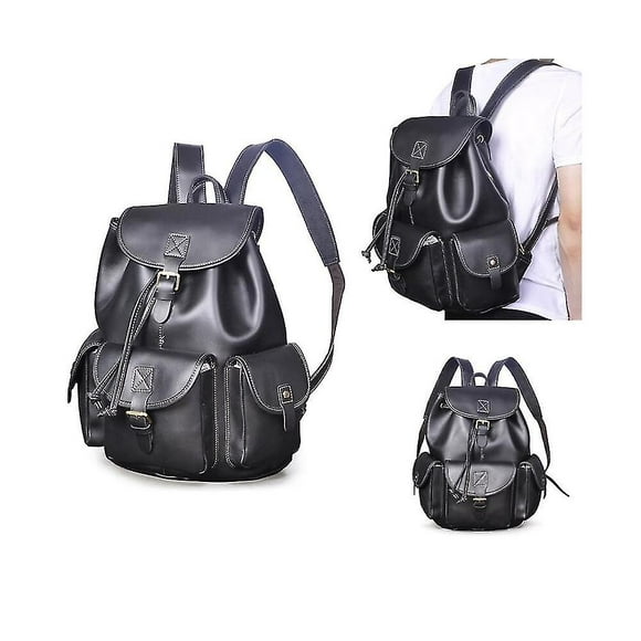 Water Resistant Canvas+quality Leather Travel University College School Bag Rucksack Backpack Daypack For Men Laptop Bag 9950 - Black