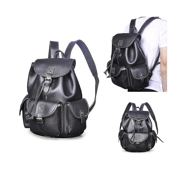 Water Resistant Canvas+quality Leather Travel University College School Bag Rucksack Backpack Daypack For Men Laptop Bag 9950 - Black