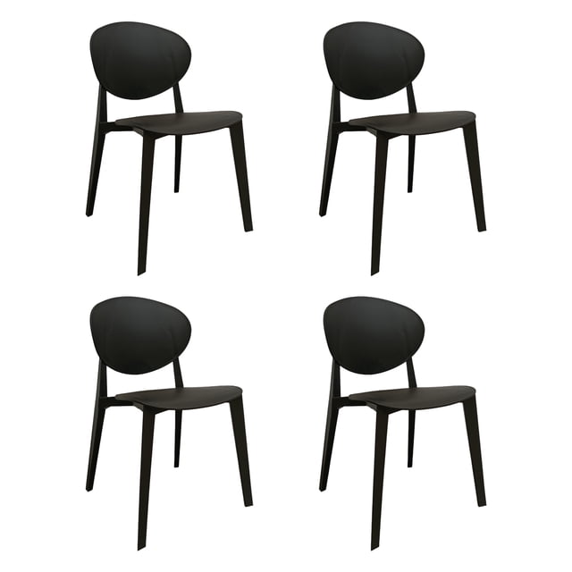 Ilios Innova | Set de 4 Sillas Teksi Negro de Polipropileno Reforzado con Fibra de Vidrio, Diseño Minimalista y Apilable para Comedor, Terraza, Restaurante y Cafetería, Resistentes a la Intemperie.