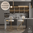 thumbnail image 2 of Set of 2 Velvet Round Bar Stools with Back – Gold & Cream Upholstered Counter Chairs, 2 of 9