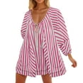 thumbnail image 2 of Antinious Women Stripe Long Sleeve Loose Short Jumpsuit Summer with Breathable Style, 2 of 5