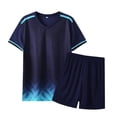 thumbnail image 4 of Bysome Boys Outfit Set Colorblock Short Sleeve V-Neck Shirts With Solid Color Shorts Athletic Outfit Quick Dry Boys Set Size 5-6 Years Dark Blue, 4 of 4