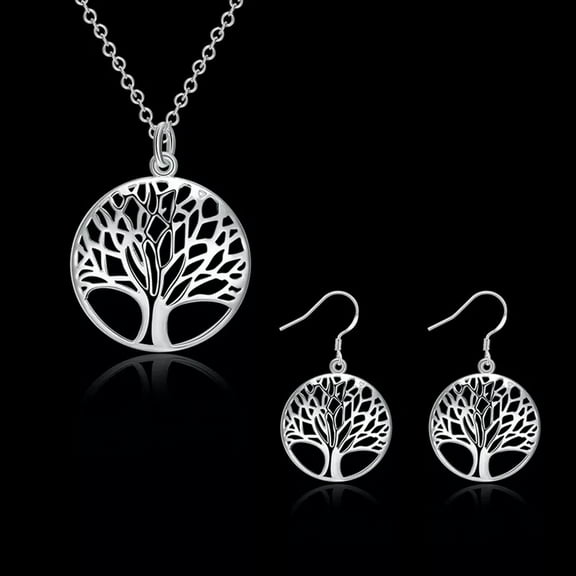 K-KED Women's Fashion Delicate Jewelry 925Sterling Silver Round life Tree Earrings Necklace SET