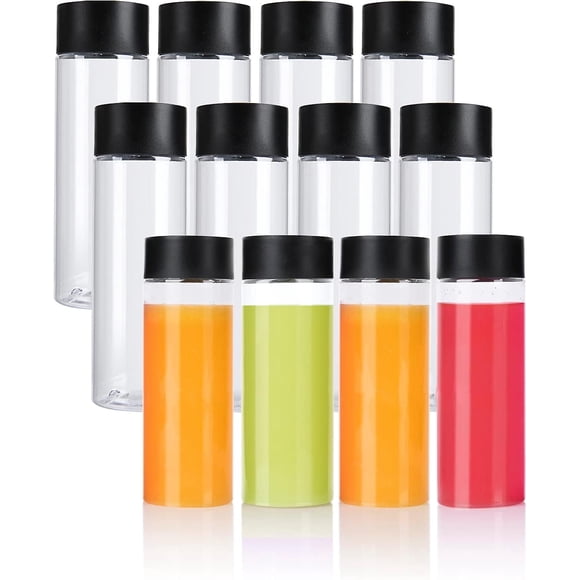 10oz Empty Plastic Juice Bottles with Black Lids - 12-Pack