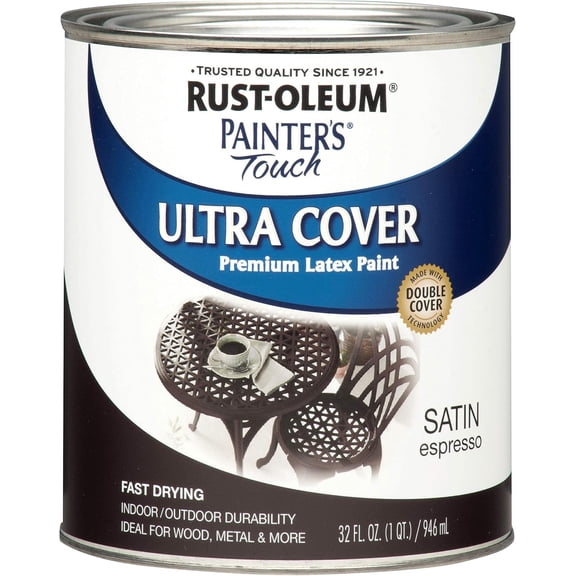 Rust-Oleum Painter's Touch Latex Brush-On Paint, Satin Espresso | Interior/Exterior Durability, Multi Surface (Metal, Wood and More), Fast Dry, Chip and Fade Resistant, Quart